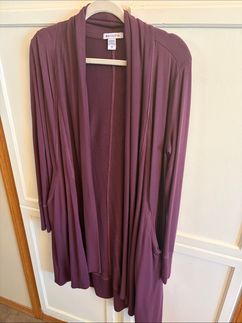 Athleta Draped Open-Front Cardigan in Plum Wine Size XS